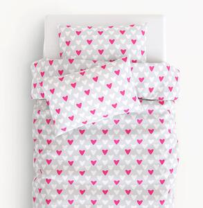Goldea lenjerie de pat pentru copii din 100% bumbac - model 510 - inimioare roz și albe pe gri 140 x 200 și 70 x 90 cm