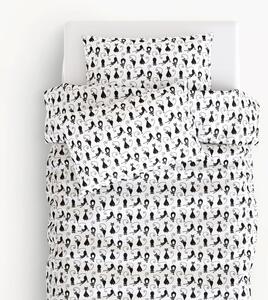 Goldea lenjerie de pat pentru copii din 100% bumbac - model 533 - pisici negre pe alb 140 x 200 și 70 x 90 cm