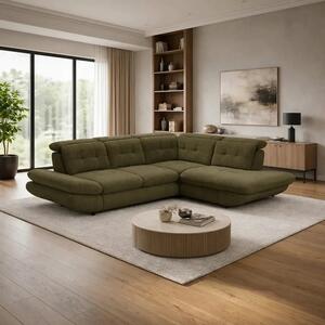 Coltar living SIENA MIC, sezlong dreapta, stofa catifelata verde olive