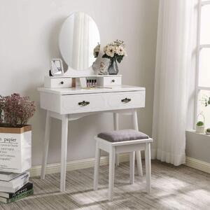 SEA379 - Set Masa toaleta, 80 cm, cosmetica machiaj cu oglinda si scaun, masuta vanity - Alb