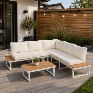 Furnigo Set metalic de grădină Malaga - alb/perne crem