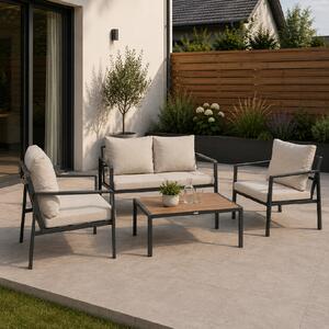 Furnigo Set metalic de grădină Valencia - antracit/perne bej