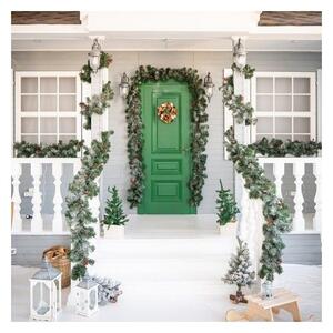 Ghirlanda decorativa pentru brad de Craciun, fructe rosii si conuri, 100x25 cm, verde