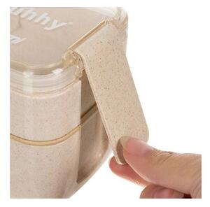 Caserola compartimentata pentru pranz, 750 ml, tacamuri incluse, 8.5x7.5x18 cm, crem