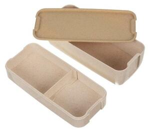 Caserola compartimentata pentru pranz, 750 ml, tacamuri incluse, 8.5x7.5x18 cm, crem