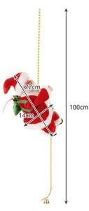 Decoratiune Mos Craciun care urca pe sfoara, efecte sonore, clopotel, alimentare baterii, 22x14 cm