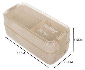 Caserola compartimentata pentru pranz, 750 ml, tacamuri incluse, 8.5x7.5x18 cm, crem