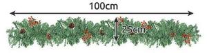 Ghirlanda decorativa pentru brad de Craciun, fructe rosii si conuri, 100x25 cm, verde
