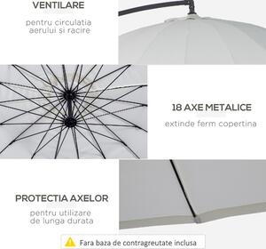 Outsunny Umbrelă Suspendată cu Braț Lateral Φ296cm pentru Patio și Grădină, Deschidere Ușoară, Design Elegant, Alb Crem | Aosom Romania