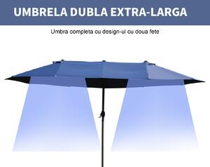 Umbrela de Gradina Outsunny, cu manivela, Otel, Poliester, Albastra 460x270x240cm| Aosom RO