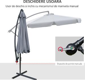 Outsunny Umbrelă de Soare pentru Grădină, Braț din Metal, Baldachin din Poliester, Φ265x265cm, Gri | Aosom Romania