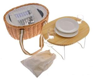 Coș picnic din răchită cu capac /suport, 2 pers. cu termobox, 40 x 31 x 21 cm, 3 kg