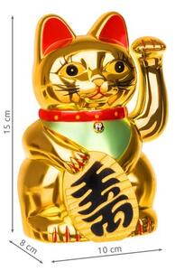Pisica norocoasa Feng Shui, 10x15x8cm, alimentare baterii, auriu