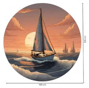 PIPPER. Autocolant circular de perete „Barcă cu vele” mărimea: 100cm