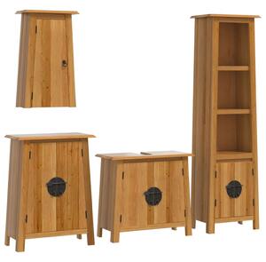 Set mobilier de baie, 4 piese, lemn masiv de pin