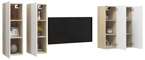 Dulap TV 4 buc alb/stejar Sonoma 30,5x30x90 cm, lemn prelucrat