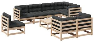 Set canapea de grădină cu perne, 9 piese, lemn masiv de pin