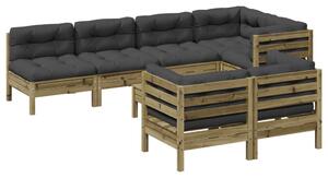 Set canapea de grădină cu perne, 8 piese, lemn de pin tratat