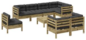 Set canapea de grădină cu perne, 9 piese, lemn de pin tratat