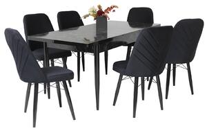 Set masă extensibilă Aris Negru Marmorat cu 6 scaune Ludovic Negru