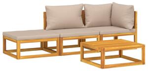 Set mobilier de grădină cu perne gri taupe, 4 piese, lemn masiv