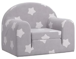 Canapea extensibilă de copii, gri deschis cu stele, pluș moale