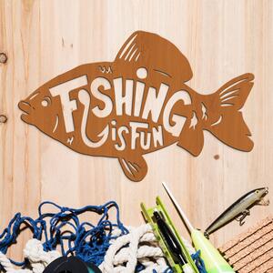 DUBLEZ | Cadou pentru pescar - Autocolant din lemn - Fishing is fun