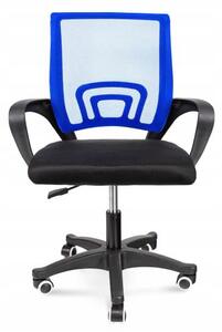 Scaun de birou, rotativ, cu plasa, cotiere, negru si albastru, 63x48x84/94 cm