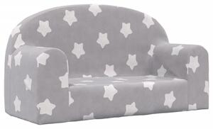 Canapea de copii cu 2 locuri, gri deschis cu stele, pluș moale