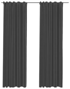 Draperii opace aspect in, cârlige, 2 buc., antracit, 140x225 cm