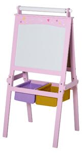 HOMCOM Sevalet pentru desen pentru copii cu varste 3+, rola de hartie 2 cutii tabla alba neagra, MDF, roz