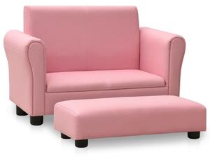 Canapea pentru copii cu taburet, roz, piele ecologică