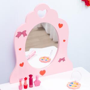 ZONEKIZ Set de masa de machiaj cu scaun si oglinda si sertar din lemn MDF pentru copii de 3-6 ani, alb si roz | AOSOM RO