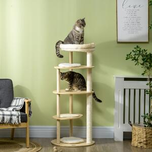 Ansamblu pentru pisici din PAL si lemn cu stalp de zgariat din sisal, pat de plus, Ø54x123,5 cm, stejar PawHut | Aosom RO
