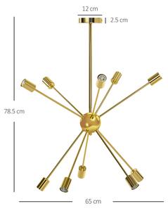 HOMCOM Lustră Suspendată Stil Sputnik, Metal Auriu, 10 Lumini, Ideală pentru Bucătărie, Sufragerie, Dormitor, 65x65x78.5 cm | Aosom Romania
