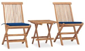 Set mobilier exterior pliabil cu perne, 3 piese, lemn masiv tec