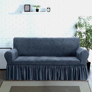 Husa elastica pentru canapea 3 locuri, cu volanas, model Jacquard, Cenusiu in dungi