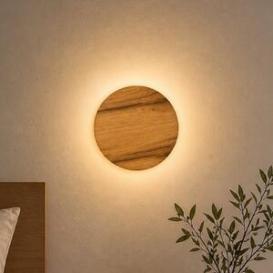 Elobra Aplică de perete LED Havana S, stejar natural/metal, Ø 19 cm, IP44, Lemn, Baie, Lemn