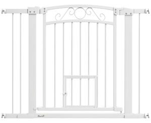 PawHut Ușă de Siguranță pentru Câini de Interior cu 2 Extensii și Ușiță pentru Pisici, 76-104x77 cm, Alb | Aosom Romania
