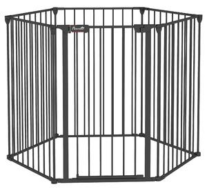 PawHut Poarta Pliabila pentru Caini de Talie Medie Siguranta Modulara Metal si Plastic 123x102x90cm Negru | Aosom Romania