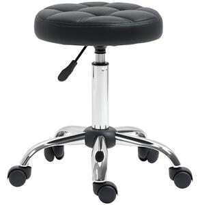 HOMCOM Scaun Rotativ cu Roti, Rotund, Scaun pentru Coafor și Estetician cu Înălțime Ajustabilă, Tapițat în Piele Ecologică, Ø35.5x51-67 cm, Negru
