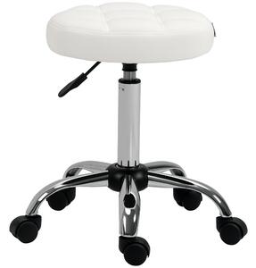 HOMCOM Scaun Rotativ cu Roti, Rotund, Scaun pentru Coafor și Estetician cu Înălțime Ajustabilă, Tapițat în Piele Ecologică, Ø35.5x51-67 cm, Alb