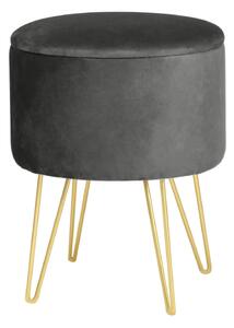 Taburet cu loc de depozitare, cu cadru metalic gold auriu, 35 x 45 cm gri antracit