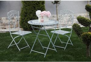 Set mobilier de grădină metalic pliabil - masă și 2 scaune, albastru deschis antichizat
