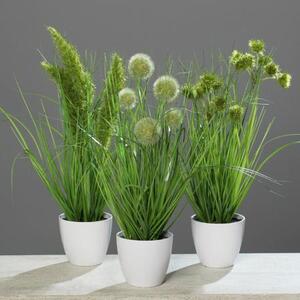 Set x3 iarba decorativa artificiala verde in ghiveci - 38 cm