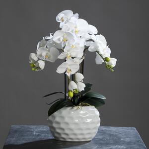 Orhidee artificiala alba in ghiveci ceramic - 59 cm