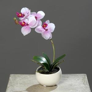 Orhidee artificiala alb-mov in ghiveci ceramic - 25 cm