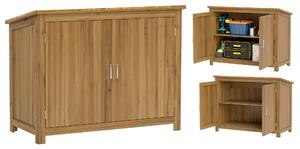Outsunny Magazie pentru Unelte cu 2 Uși, 2 Rafturi și Acoperiș Înclinat, 110x50x85 cm, Maro | Aosom Romania