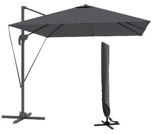 Outsunny Umbrelă de Grădină cu Manivelă Înclinabilă, Braț Lateral și Bază Rotativă, 244x244x255 cm, Gri Închis | Aosom Romania