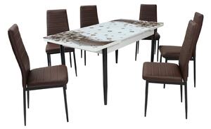 Set masă extensibilă Amaryllis Brown cu 6 scaune Oscar Maro Piele Ecologică